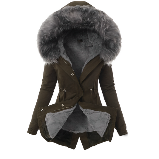 Women’s Faux-Fur Hooded Winter Parka – Warm Shaped Longline Layer for Everyday Cold-Weather Wear