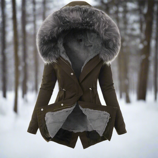 Women’s Faux-Fur Hooded Winter Parka – Warm Shaped Longline Layer for Everyday Cold-Weather Wear