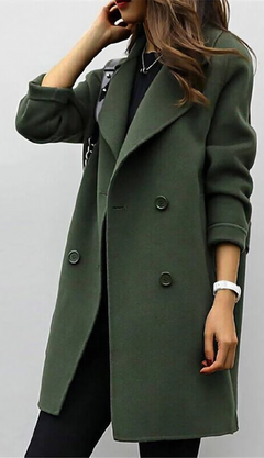 Women’s Longline Coat – Wide Lapel Collar with Double-Breasted Front
