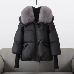 Women’s Faux-Fur Hooded Puffer Jacket – Water-Repellent Glamorous Winter Layer for Elegant Cold-Weather Wear
