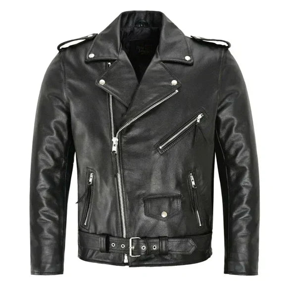 Men’s Belted Leather Biker Jacket – Asymmetric Moto Layer for City Wear