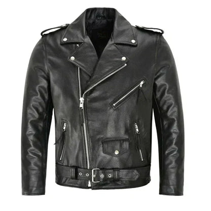 Men’s Belted Leather Biker Jacket – Asymmetric Moto Layer for City Wear