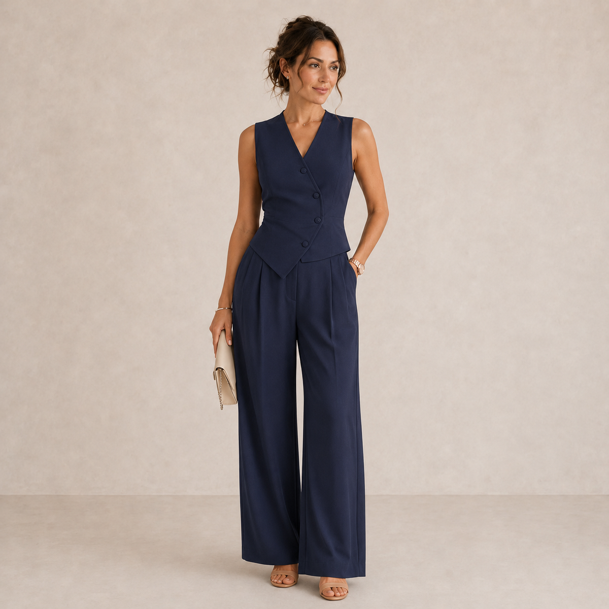 Women’s Tailored Waistcoat and Wide Leg Trouser Set – Modern Office and Occasion Outfit