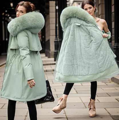 Women’s Plush-Lined Hooded Winter Parka – Warm Longline Cold-Weather Layer