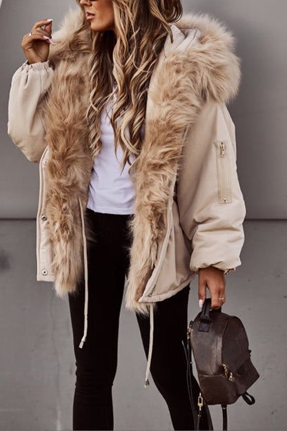 Women’s Hooded Parka – Faux Fur Trim with Drawstring Waist