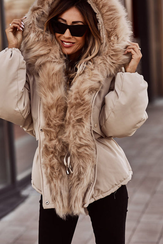 Women’s Hooded Parka – Faux Fur Trim with Drawstring Waist