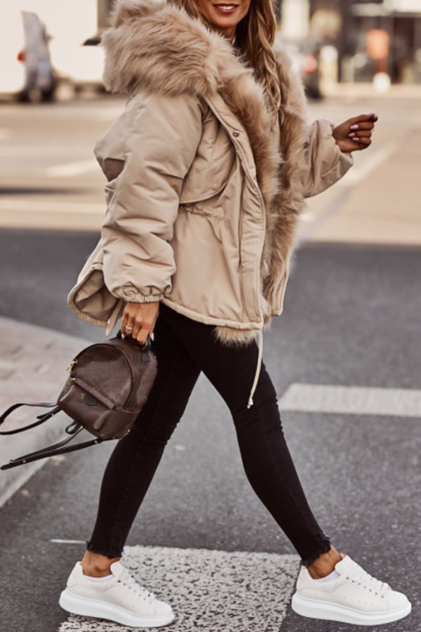 Women’s Hooded Parka – Faux Fur Trim with Drawstring Waist