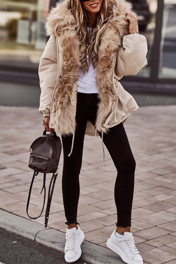 Women’s Hooded Parka – Faux Fur Trim with Drawstring Waist