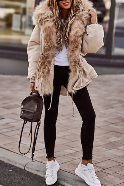 Women’s Hooded Parka – Faux Fur Trim with Drawstring Waist