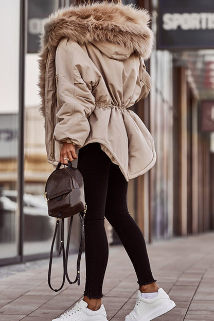 Women’s Hooded Parka – Faux Fur Trim with Drawstring Waist