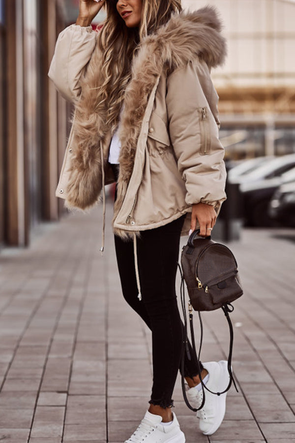 Women’s Hooded Parka – Faux Fur Trim with Drawstring Waist