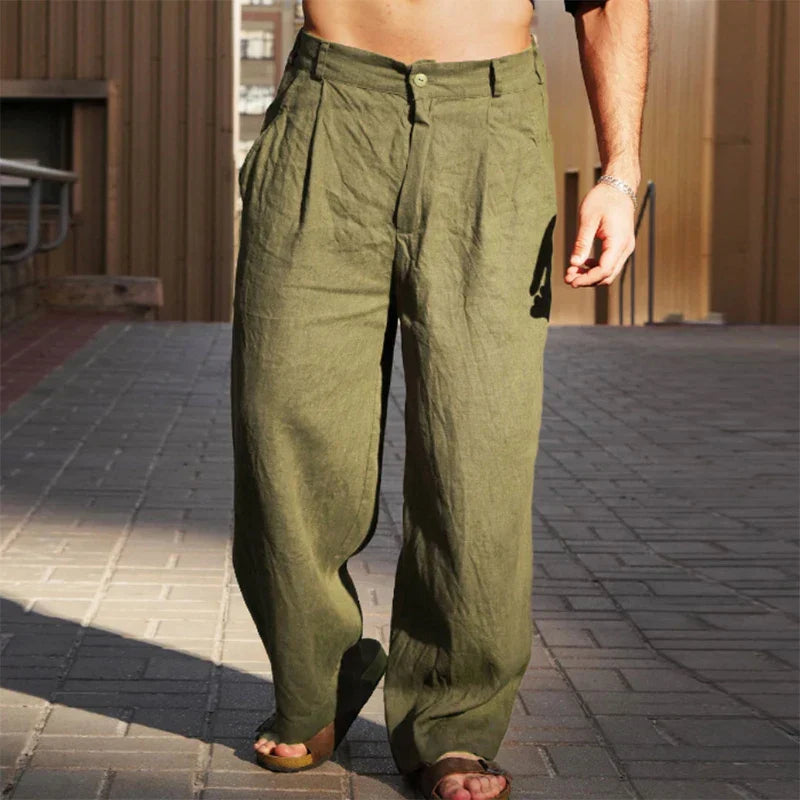 Men’s Wide-Leg Trousers – Pleated Front with Slanted Side Pockets