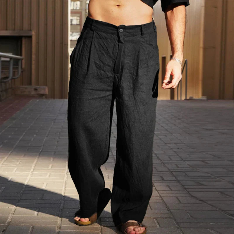 Men’s Wide-Leg Trousers – Pleated Front with Slanted Side Pockets