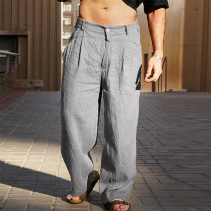 Men’s Wide-Leg Trousers – Pleated Front with Slanted Side Pockets