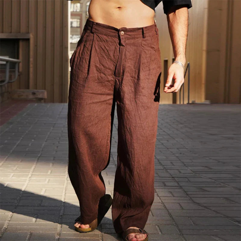 Men’s Wide-Leg Trousers – Pleated Front with Slanted Side Pockets