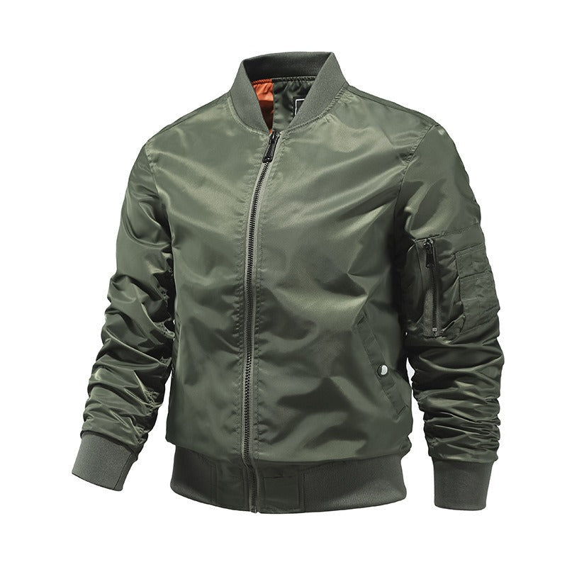 Men’s Military Bomber Jacket – Lightweight Zip-Front Outerwear with Utility Sleeve Pocket