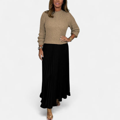 Women’s Jumper Dress – Knitted Maxi Dress with Pleated Skirt