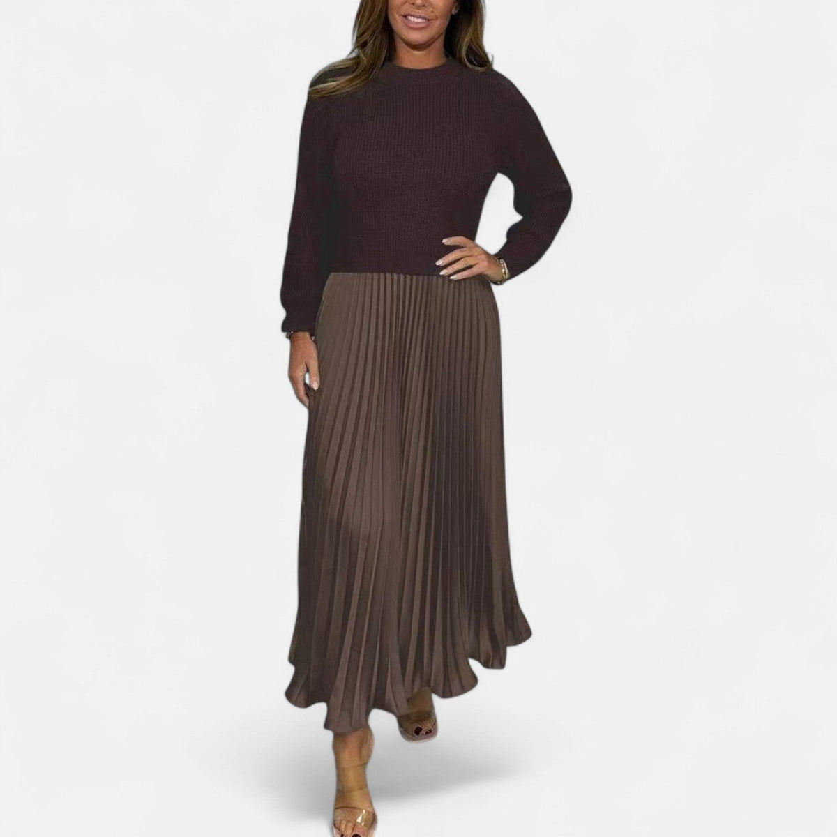 Women’s Jumper Dress – Knitted Maxi Dress with Pleated Skirt