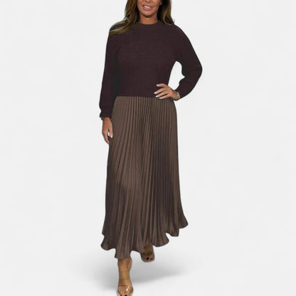 Women’s Jumper Dress – Knitted Maxi Dress with Pleated Skirt