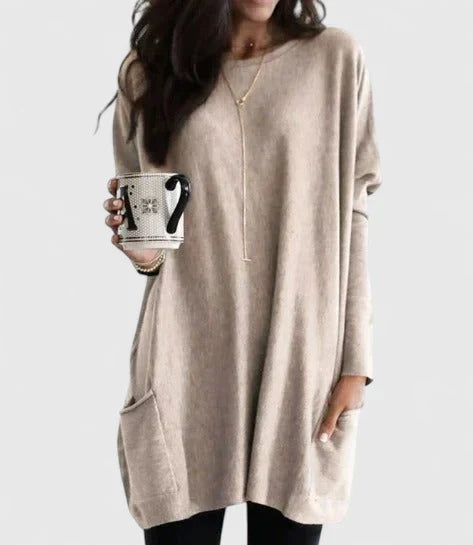 Women’s Longline Sweater Tunic – Relaxed Long-Sleeve Style with Pockets for Everyday Wear