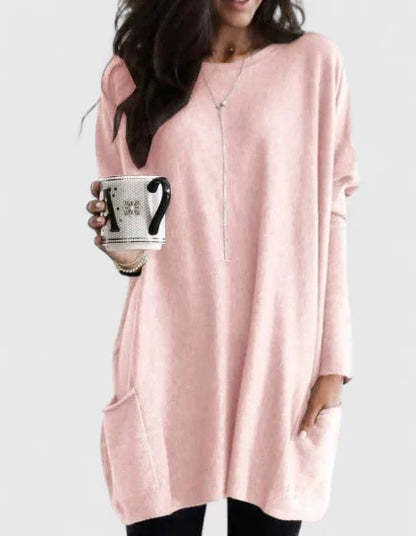 Women’s Longline Sweater Tunic – Relaxed Long-Sleeve Style with Pockets for Everyday Wear
