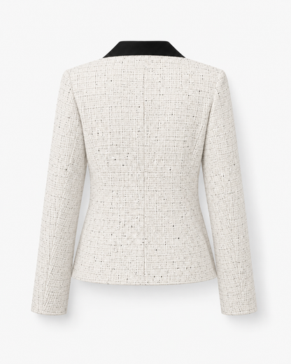 Women’s Tweed-Style Jacket – Contrast-Collar Buttoned Layer for Office and Smart Casual Wear