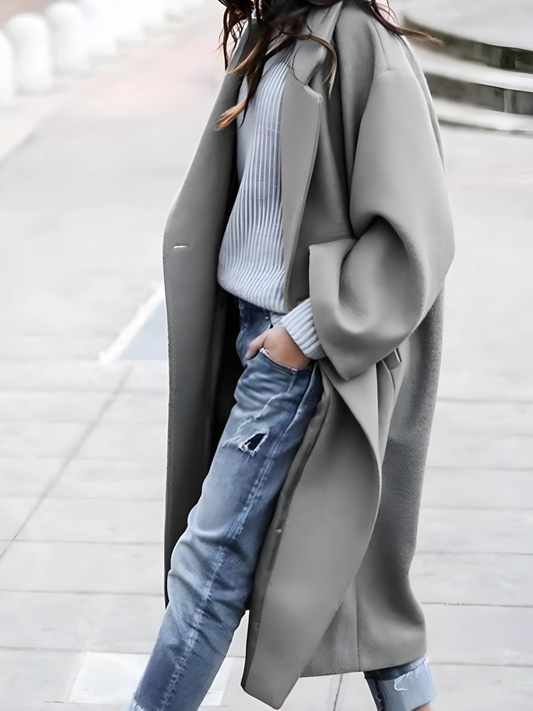 Women’s Oversized Longline Coat – Open Front with Dropped Shoulders