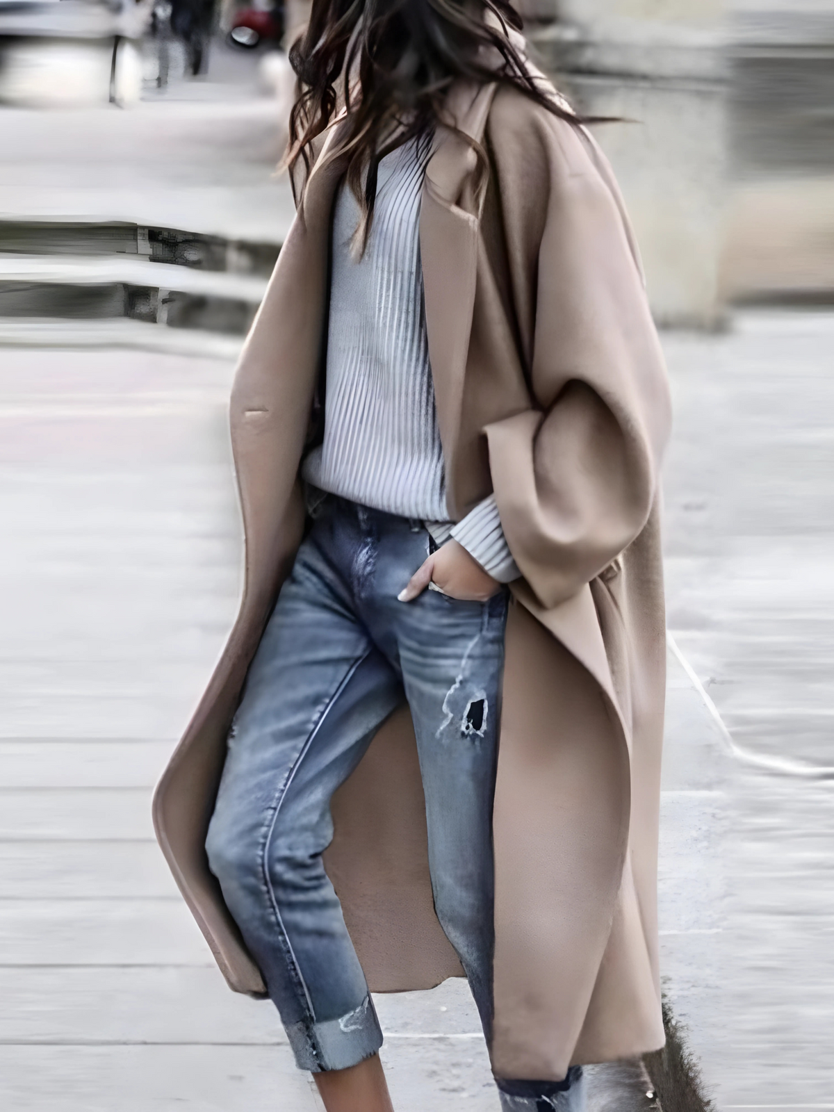 Women’s Oversized Longline Coat – Open Front with Dropped Shoulders
