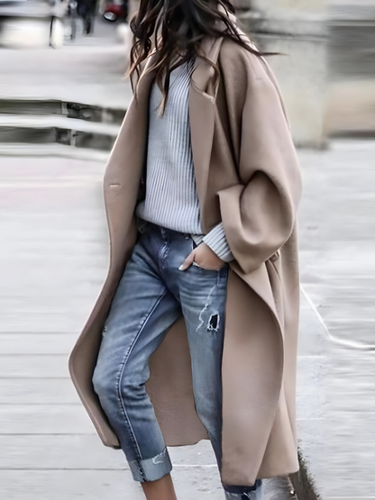 Women’s Oversized Longline Coat – Open Front with Dropped Shoulders