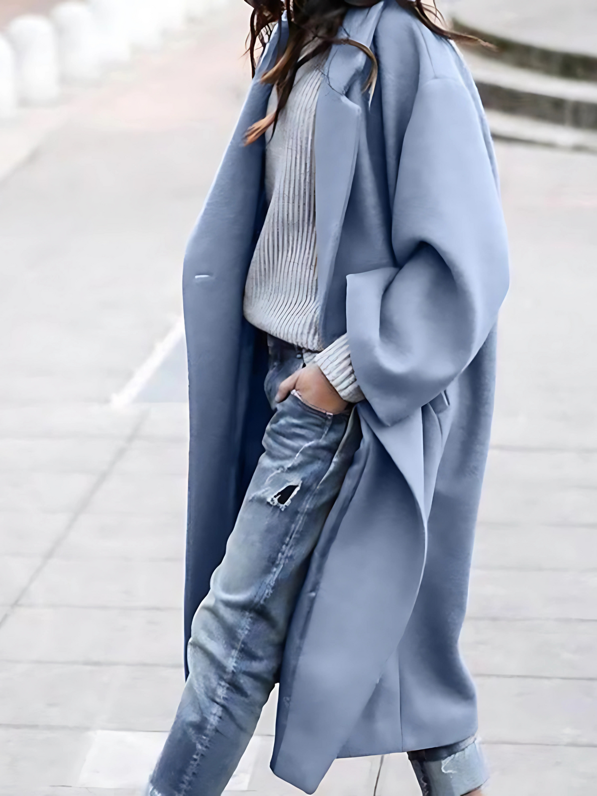 Women’s Oversized Longline Coat – Open Front with Dropped Shoulders