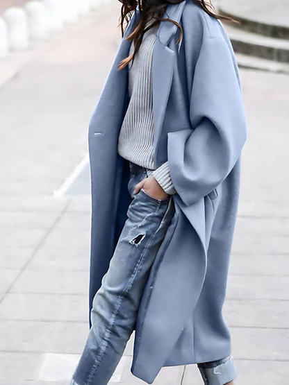 Women’s Oversized Longline Coat – Open Front with Dropped Shoulders