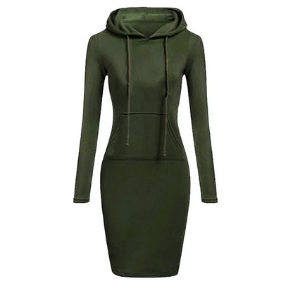 Women’s Hooded Sweatshirt Dress – Long-Sleeve Midi with Kangaroo Pocket