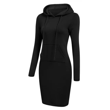 Women’s Hooded Sweatshirt Dress – Long-Sleeve Midi with Kangaroo Pocket
