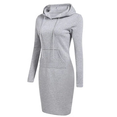 Women’s Hooded Sweatshirt Dress – Long-Sleeve Midi with Kangaroo Pocket