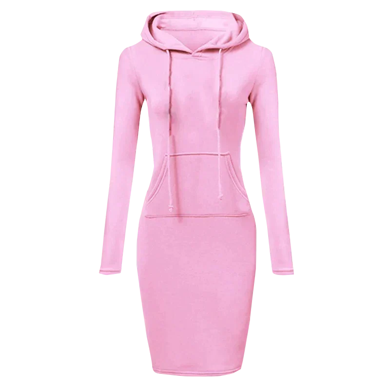 Women’s Hooded Sweatshirt Dress – Long-Sleeve Midi with Kangaroo Pocket