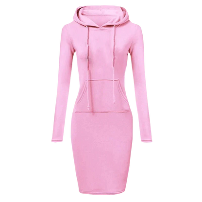 Women’s Hooded Sweatshirt Dress – Long-Sleeve Midi with Kangaroo Pocket