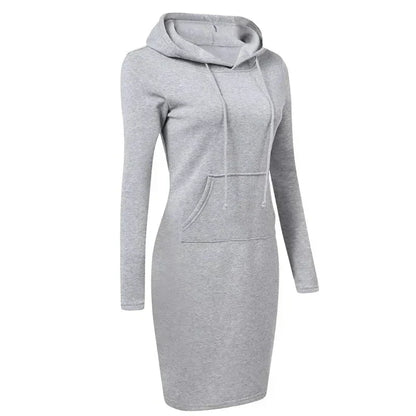 Women’s Hooded Sweatshirt Dress – Long-Sleeve Midi with Kangaroo Pocket
