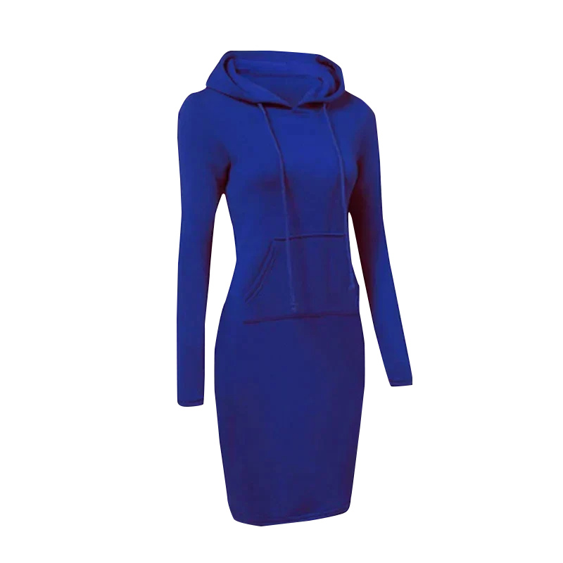 Women’s Hooded Sweatshirt Dress – Long-Sleeve Midi with Kangaroo Pocket