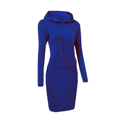 Women’s Hooded Sweatshirt Dress – Long-Sleeve Midi with Kangaroo Pocket