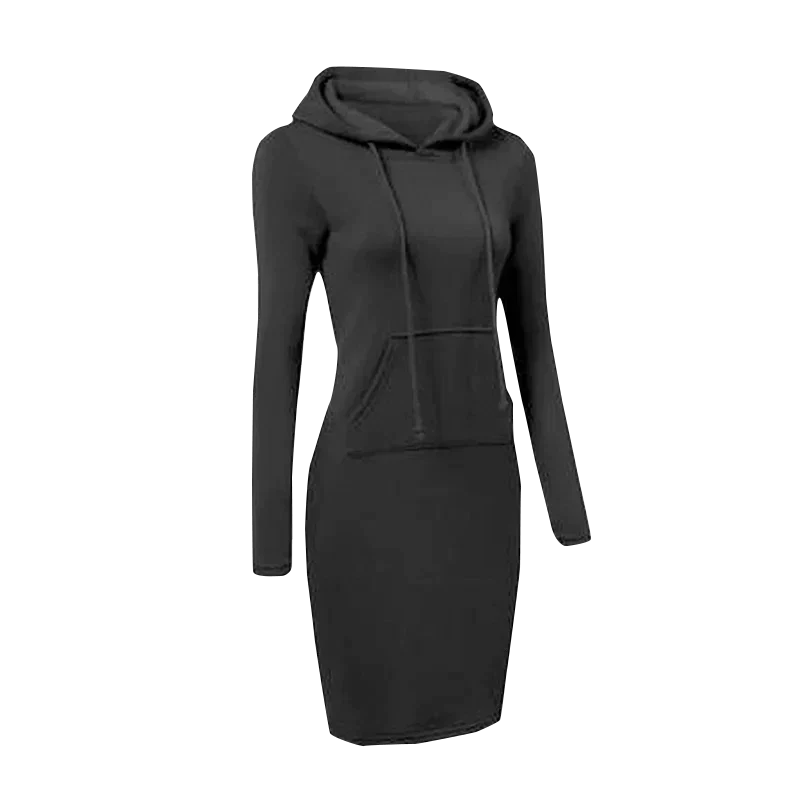 Women’s Hooded Sweatshirt Dress – Long-Sleeve Midi with Kangaroo Pocket
