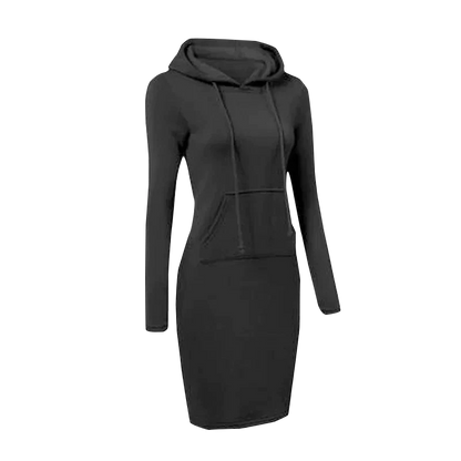 Women’s Hooded Sweatshirt Dress – Long-Sleeve Midi with Kangaroo Pocket