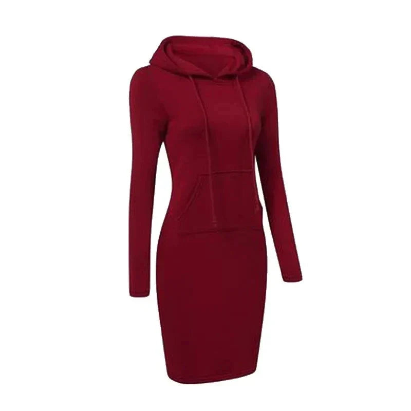 Women’s Hooded Sweatshirt Dress – Long-Sleeve Midi with Kangaroo Pocket