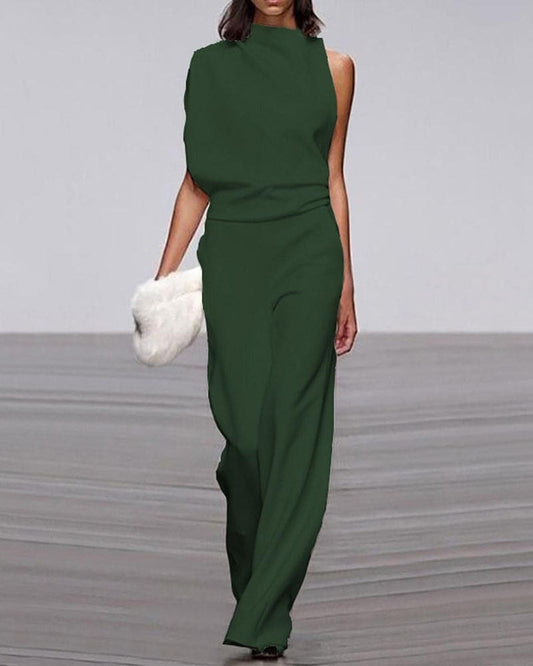 Women’s One-Shoulder Wide-Leg Jumpsuit – Elegant Occasion Style for Weddings and Evening Events