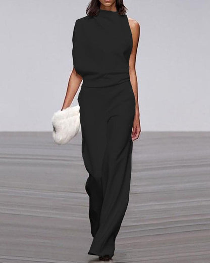 Women’s One-Shoulder Wide-Leg Jumpsuit – Elegant Occasion Style for Weddings and Evening Events