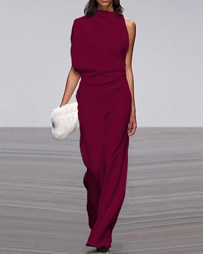 Women’s One-Shoulder Wide-Leg Jumpsuit – Elegant Occasion Style for Weddings and Evening Events