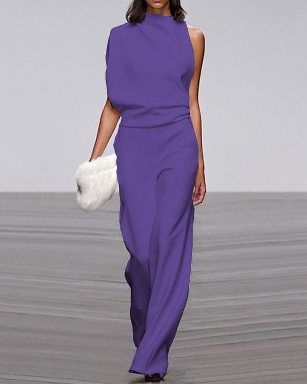 Women’s One-Shoulder Wide-Leg Jumpsuit – Elegant Occasion Style for Weddings and Evening Events