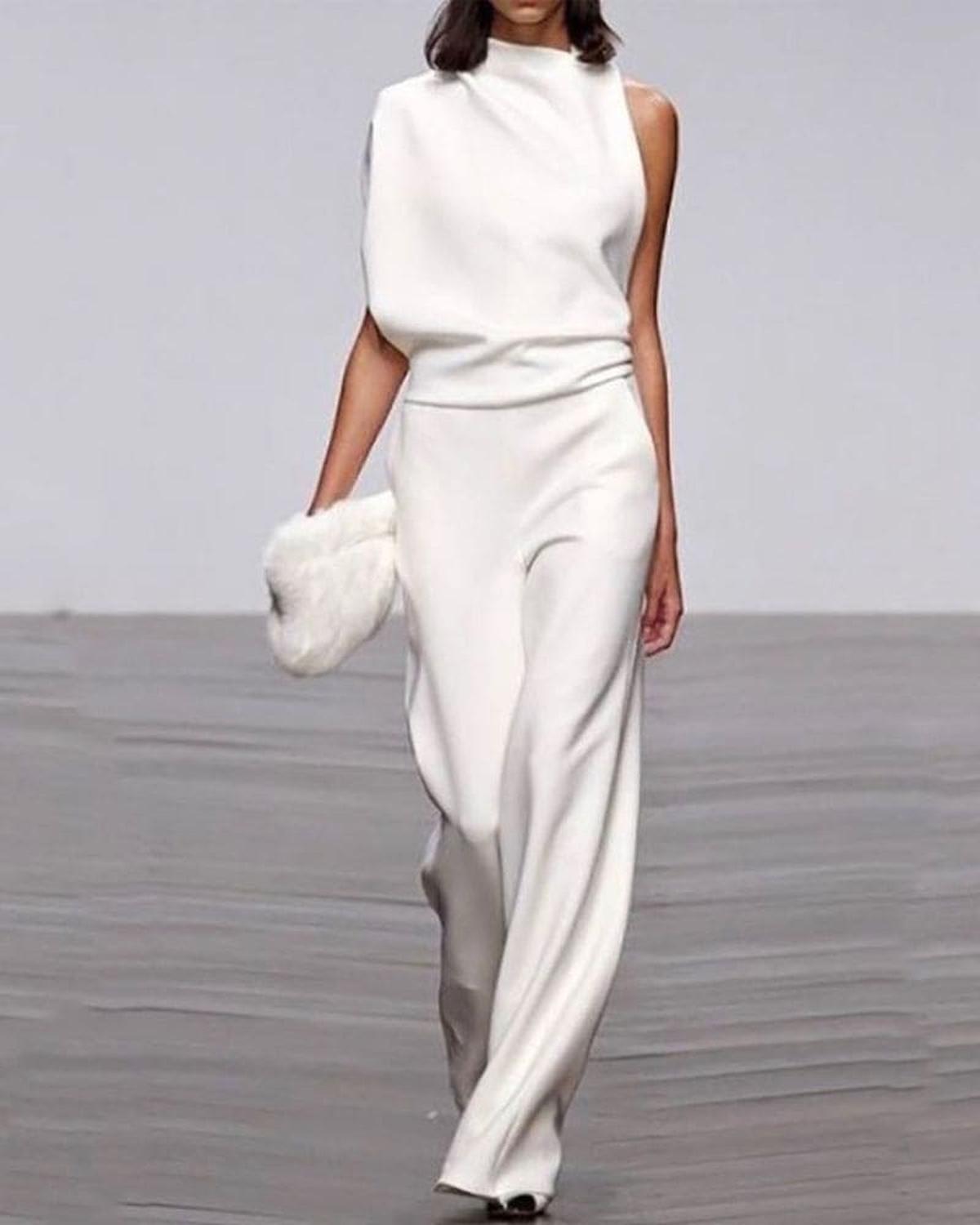 Women’s One-Shoulder Wide-Leg Jumpsuit – Elegant Occasion Style for Weddings and Evening Events