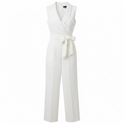Women’s Sleeveless Wrap Jumpsuit – Wide-Leg Belted Spring Style for Weddings and Smart Events