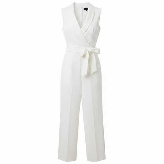 Women’s Sleeveless Wrap Jumpsuit – Wide-Leg Belted Spring Style for Weddings and Smart Events