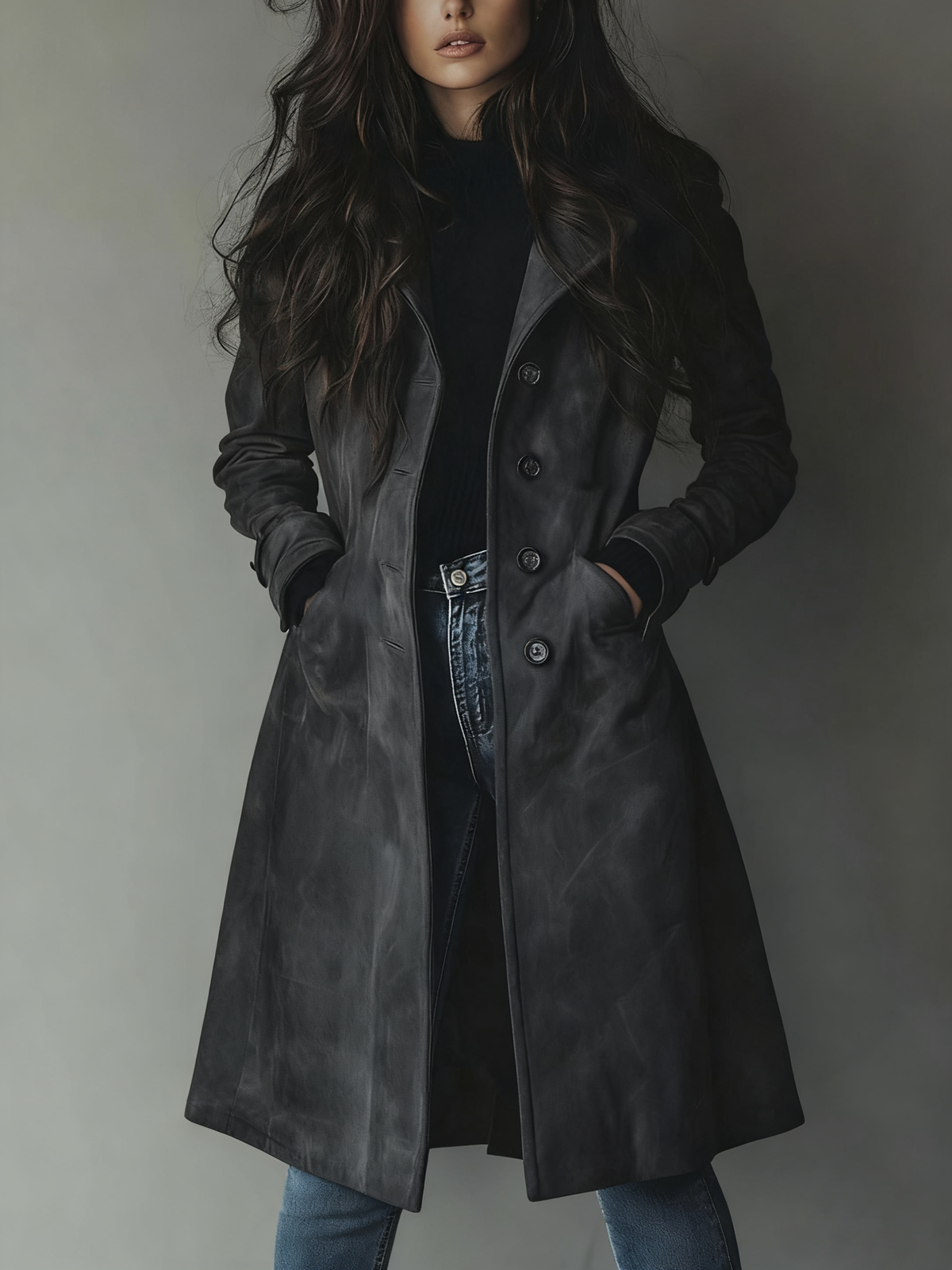 Women’s Trench Coat – Belted Waist with Wide Notch Lapel